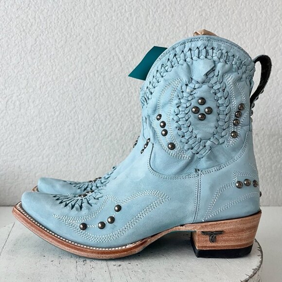 Lane COSSETTE Womens Cowboy Booties 6.5 Western Cowgirl Blue Leather Short Boots - Picture 4 of 14